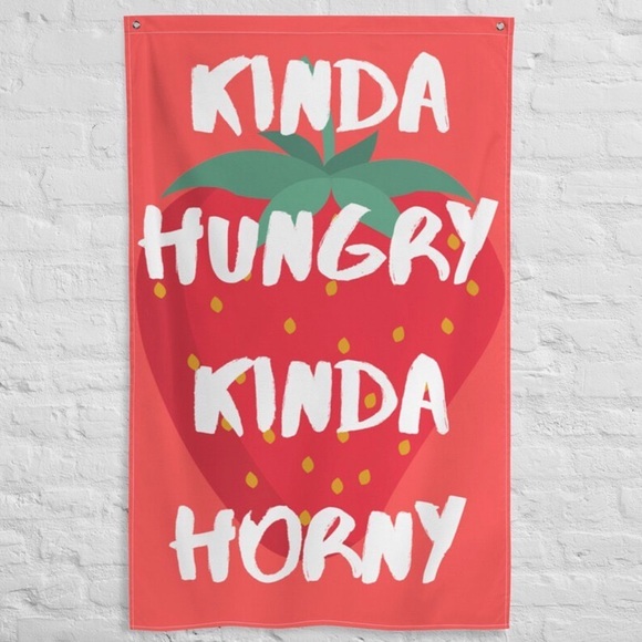 Kinda hungry, kinda horny wall tapestry flag